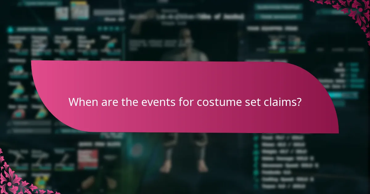 When are the events for costume set claims?